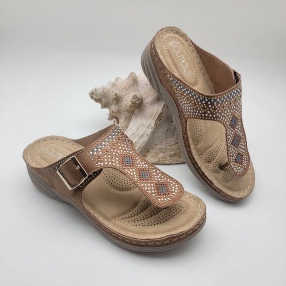 Corkys Shoes - Boutique by Corky's  Wedge Heel Thong Sandals Bronze Women's Size 7